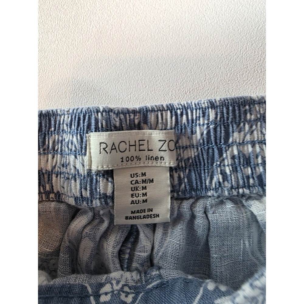 Rachel Zoe Linen Pants Size M Stretch Waist Blue Wide Leg Summer Coastal Core - Picture 5 of 5